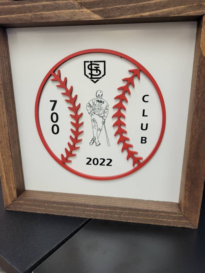 Pujols 700 Home Run Commemorative Wood Frame Sign image 1