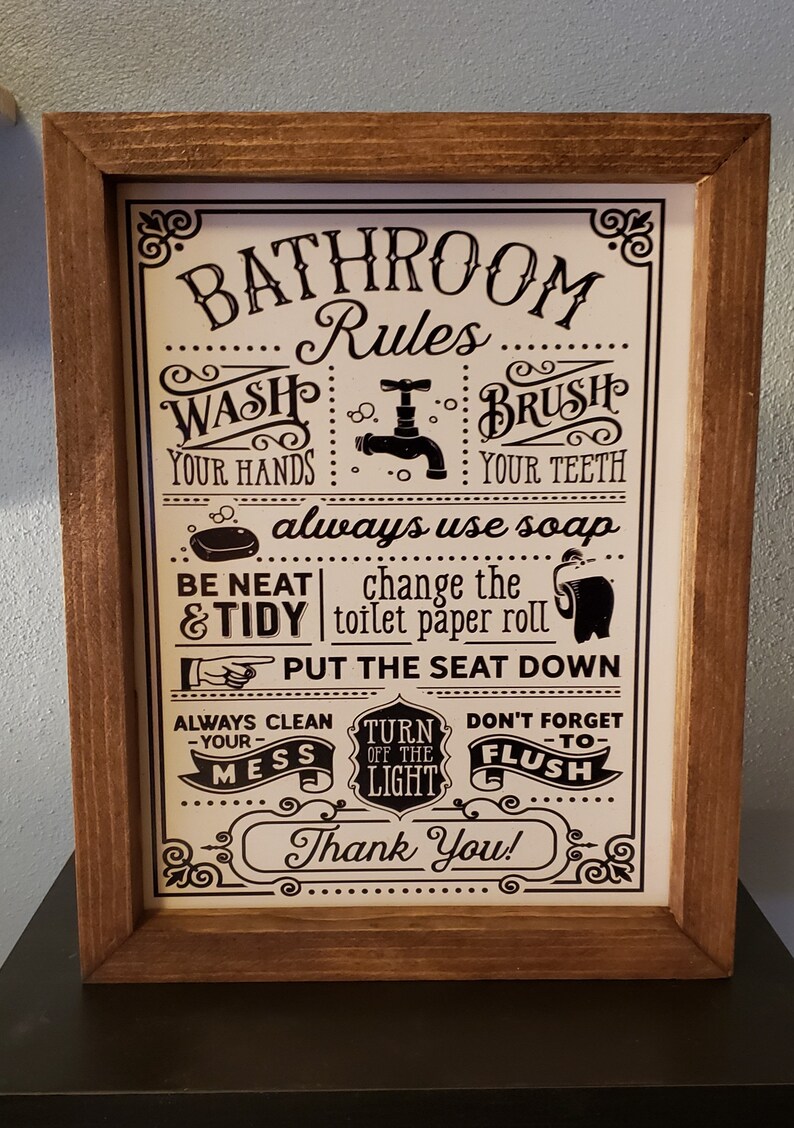 Bathroom Rules Framed Wood Sign Funny Bathroom Sign Framed - Etsy