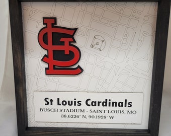 St Louis Cardinal's Baseball Street Map Wood Framed Raised Letter Sign, Laser Cut Letters, St Louis Street Map, St Louis Cardinals Stadium