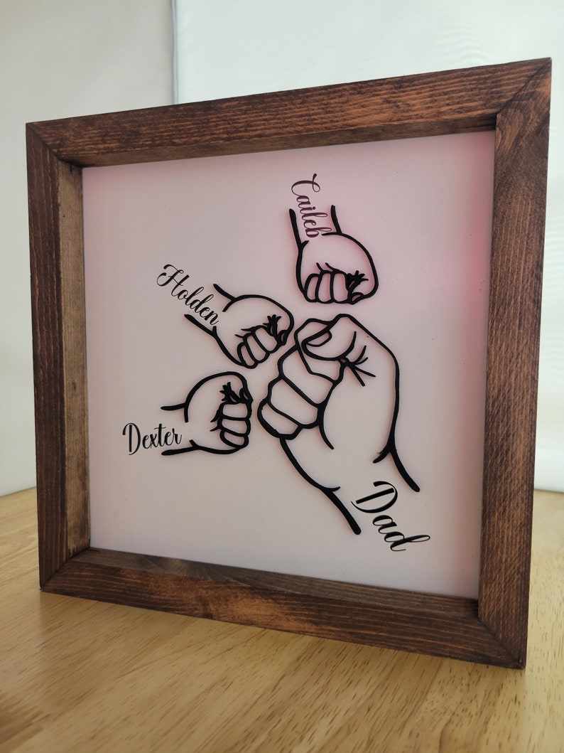 Fist Bump Dad and Kids Framed Sign, Gift, Gift For Dad, Dad Birthday Gift, Father's Day Gift for Dad, Gift Idea for Dad image 1