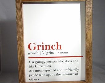 Grinch Definition Christmas Wood Framed Sign, Farmhouse Sign, Framed Sign, Christmas Sign