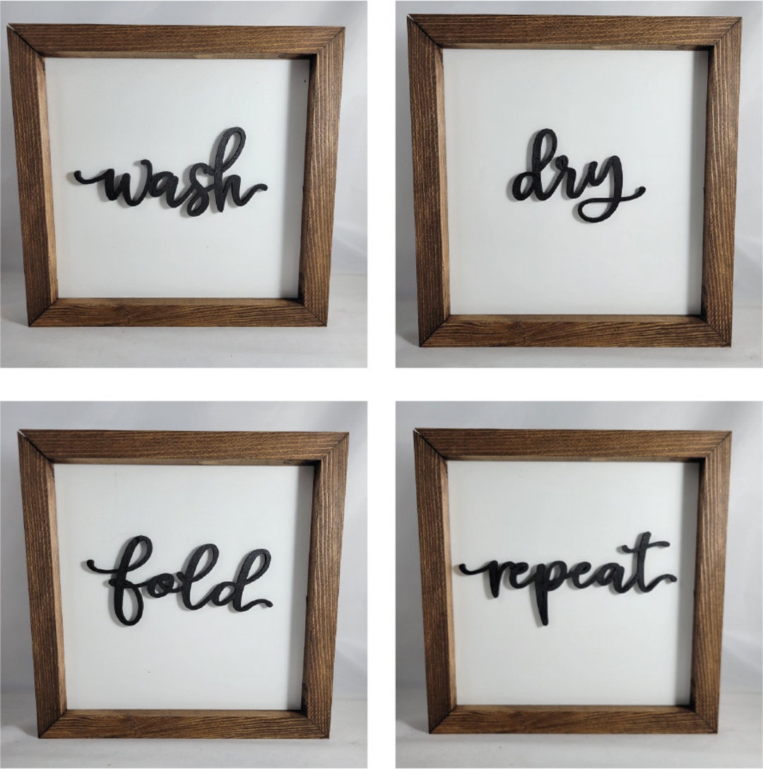 Wash Dry Fold Repeat Laundry Wood Framed Signs, Raised Letter Signs ...