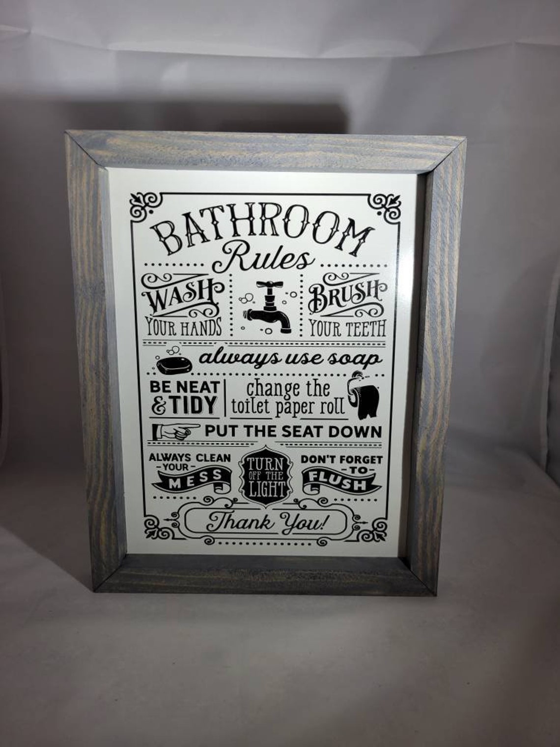 Bathroom Rules Framed Wood Sign Funny Bathroom Sign Framed - Etsy