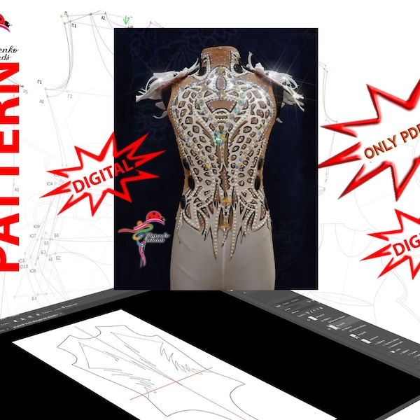 v Pattern leotard for rhythmic gymnastics, acrobatics, skating