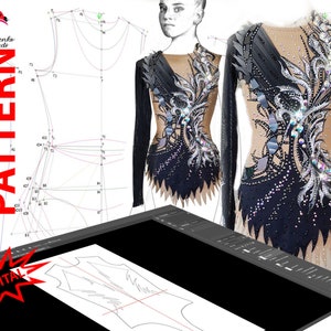 v Digital pattern, Pattern leotard for rhythmic gymnastics, acrobatics, skating 005