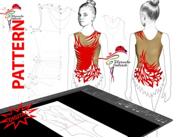 v Pattern leotard for rhythmic gymnastics, acrobatics, skating