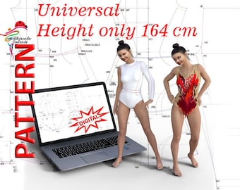 Universal (only height 164 )Pattern leotard for rhythmic gymnastics, acrobatics, skating