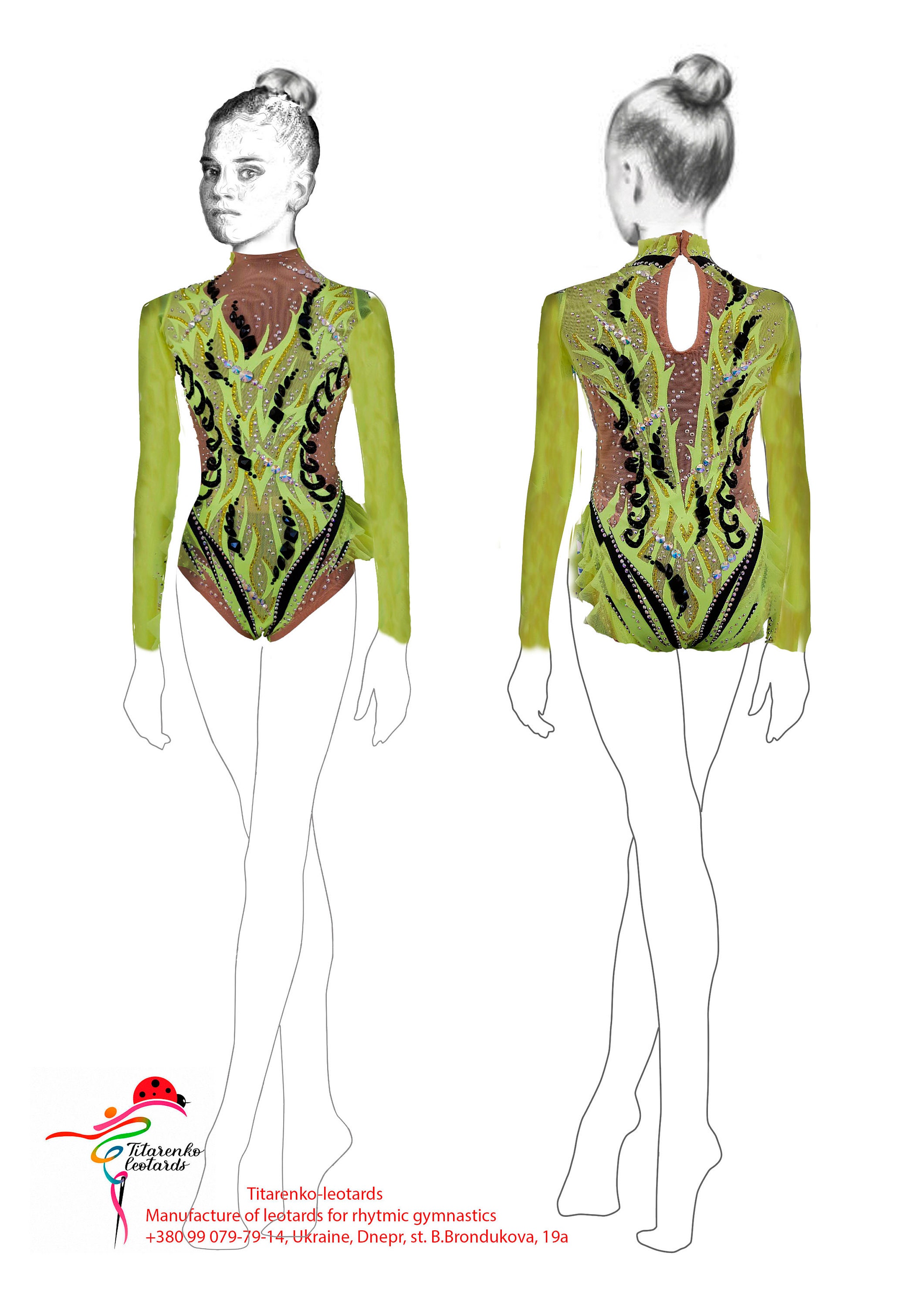 Custom Inked 3/4 Sleeve V Neck Raglan Leotard Gymnastics - Lycra