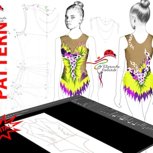 v Pattern leotard for rhythmic gymnastics, acrobatics, skating 030