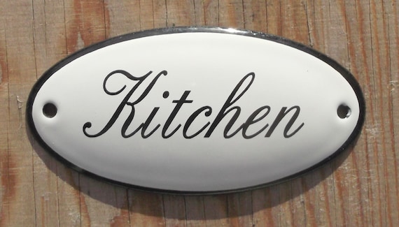 Classic Enamel Kitchen Sign Black Text On A White Background Etsy