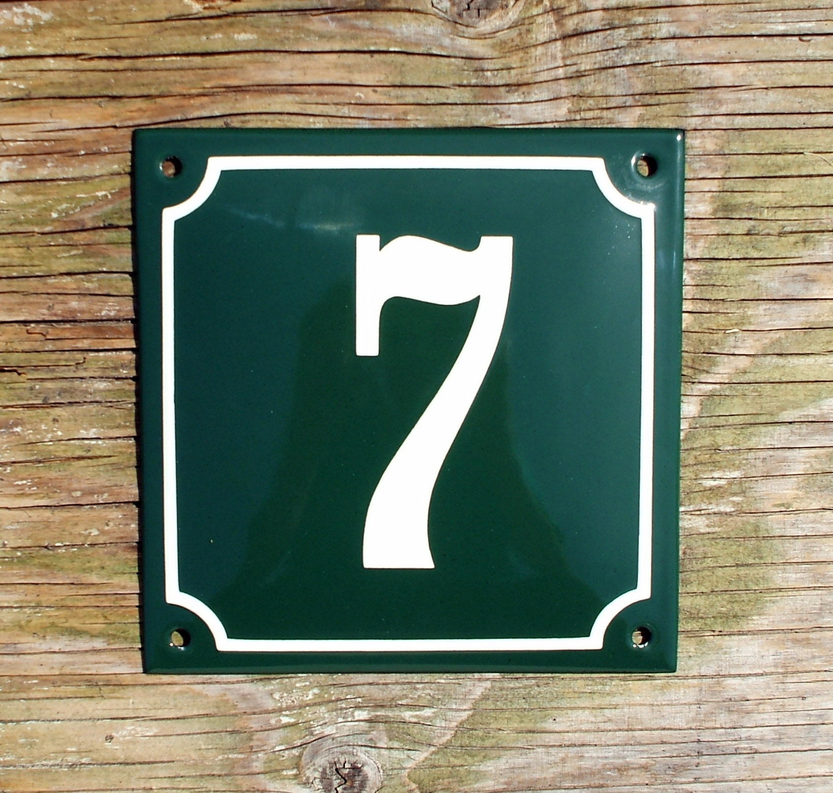 House number 7 traditional enamel. Cream number on a green Etsy