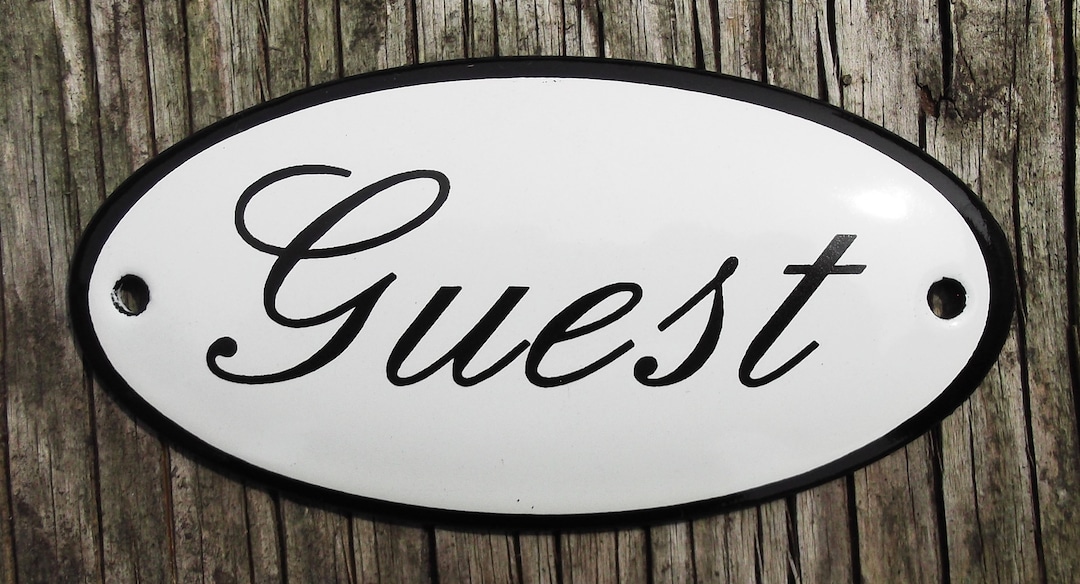 Classic Enamel 'guest' Sign, Black Text on a White Background, 10x5cm ...