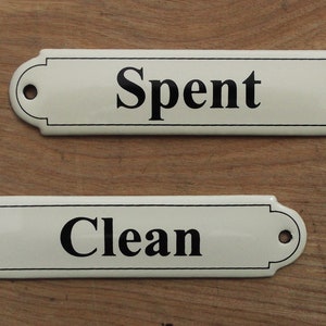 Classic Enamel signs. Black text on a cream background. 12x3cm.