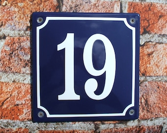 Numéro de maison 30 émaillé vintage : plaque en métal bleu et blanc - France