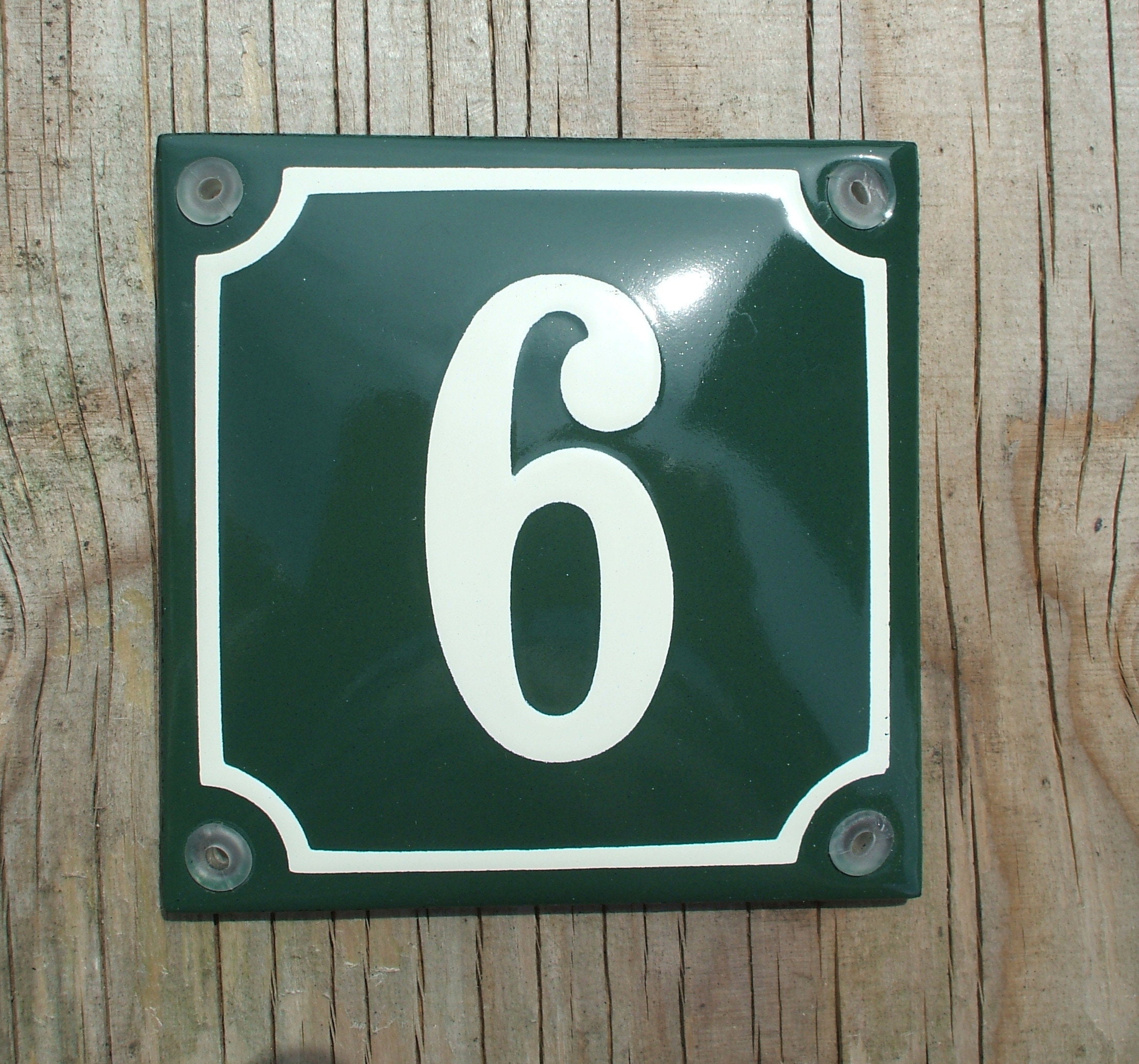 Classic Enamels House Number 6 Sign. Cream No. 6 on a Green Background ...