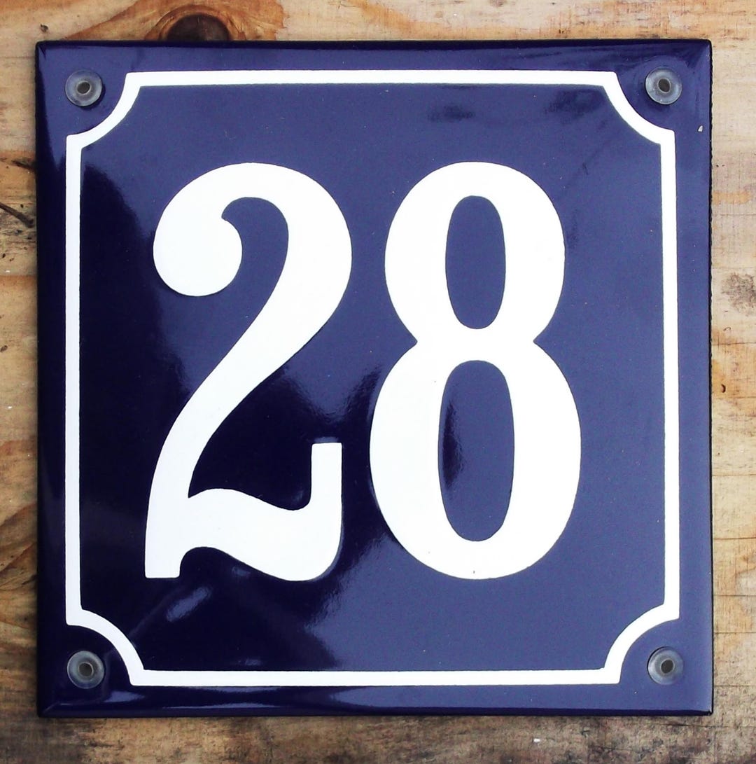 Classic Enamel No.28 House Sign. White Number on a Blue Backing ...