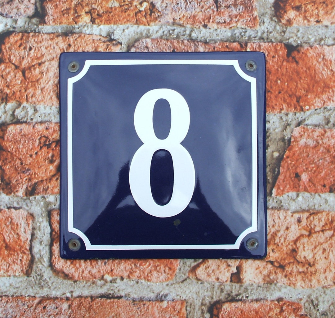 Classic Enamel Number 8 Sign. White Number on a Blue Background ...