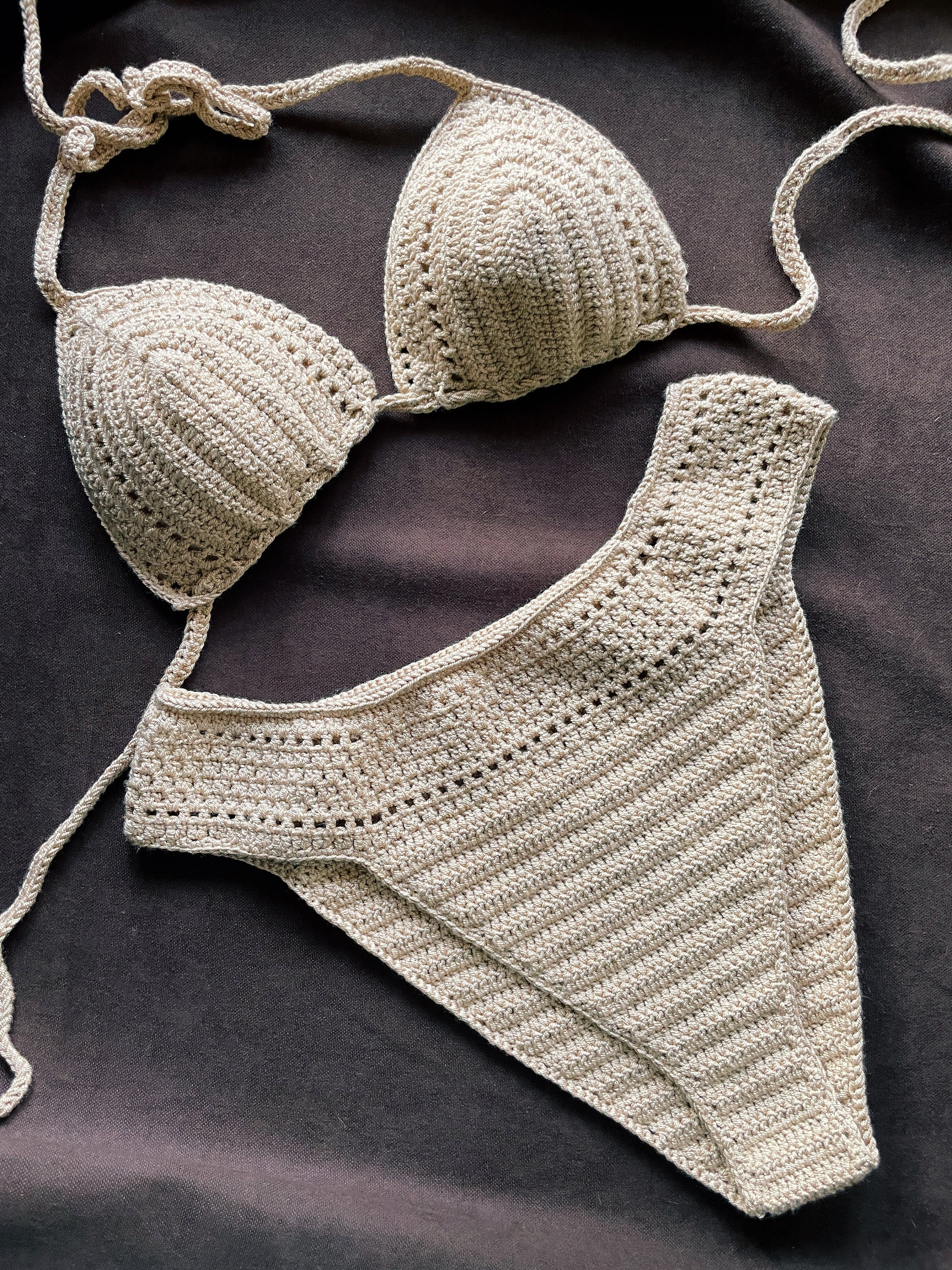 Crochet Beige Bikini Handmade Knitted Tan Bra - Israel