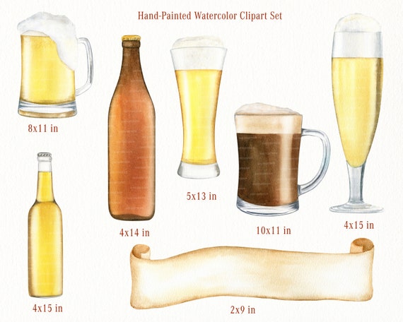 Watercolor Beer Clipart Hand Drawn Cold Beer Glass Mug And Etsy