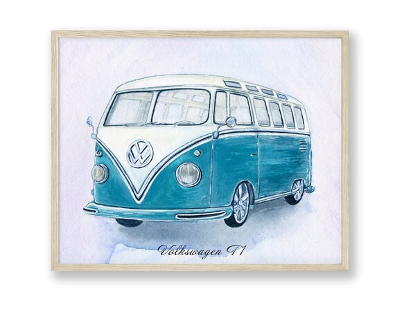 Volkswagen T1 Watercolor Print. Wall Art. Classic VW Kombi | Etsy