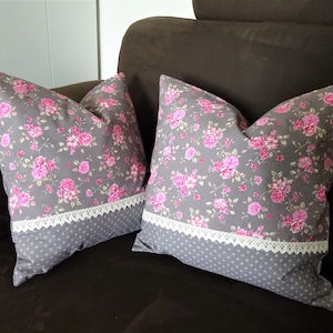 Cushion cover made of cotton Westfalenstoff Rosenborg, taupe with flowers and small ornaments, approx. 40 x 40 cm,