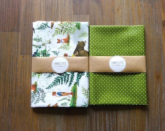 Fabric package acufactum forest magic light and cotton Poppy green, fabric cuts, 2 x approx. 50 cm x 75 cm