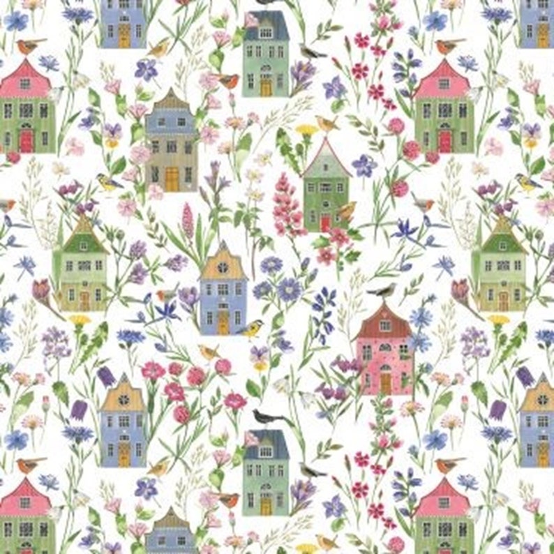 acufactum fabric houses and flowers cotton Kerstin Heß image 1