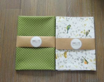 acufactum bird princes + dots poppy green fabric package, fabric cut, 2 x approx. 50 cm x 75 cm