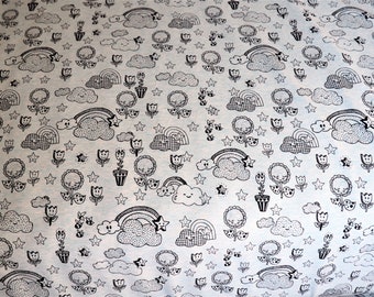 Mint melange jersey fabric with rainbow and sunflower design, approx. 145 cm wide