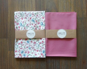 acufactum sea of flowers + plain pink fabric package, fabric cut, 2 x approx. 50 x 75 cm