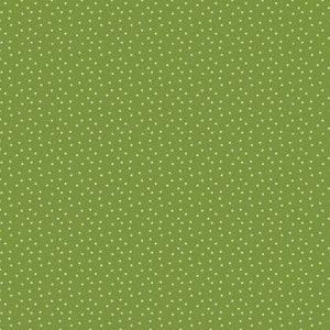 May include: A green fabric with a white polka dot pattern.