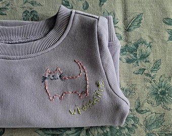 Cat & dog hand-embroidered sweatshirt