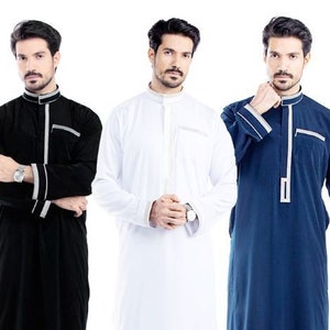 Men Arab thoub Dishdash Long Sleeve Thobe Islamic Robe Kaftan Abaya Dress#152