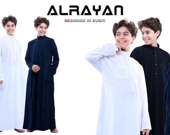 Boys Plain  Abaya Kaftan Islamic Prayer Clothing Dubai Long Sleeve Thobe Dishdasha