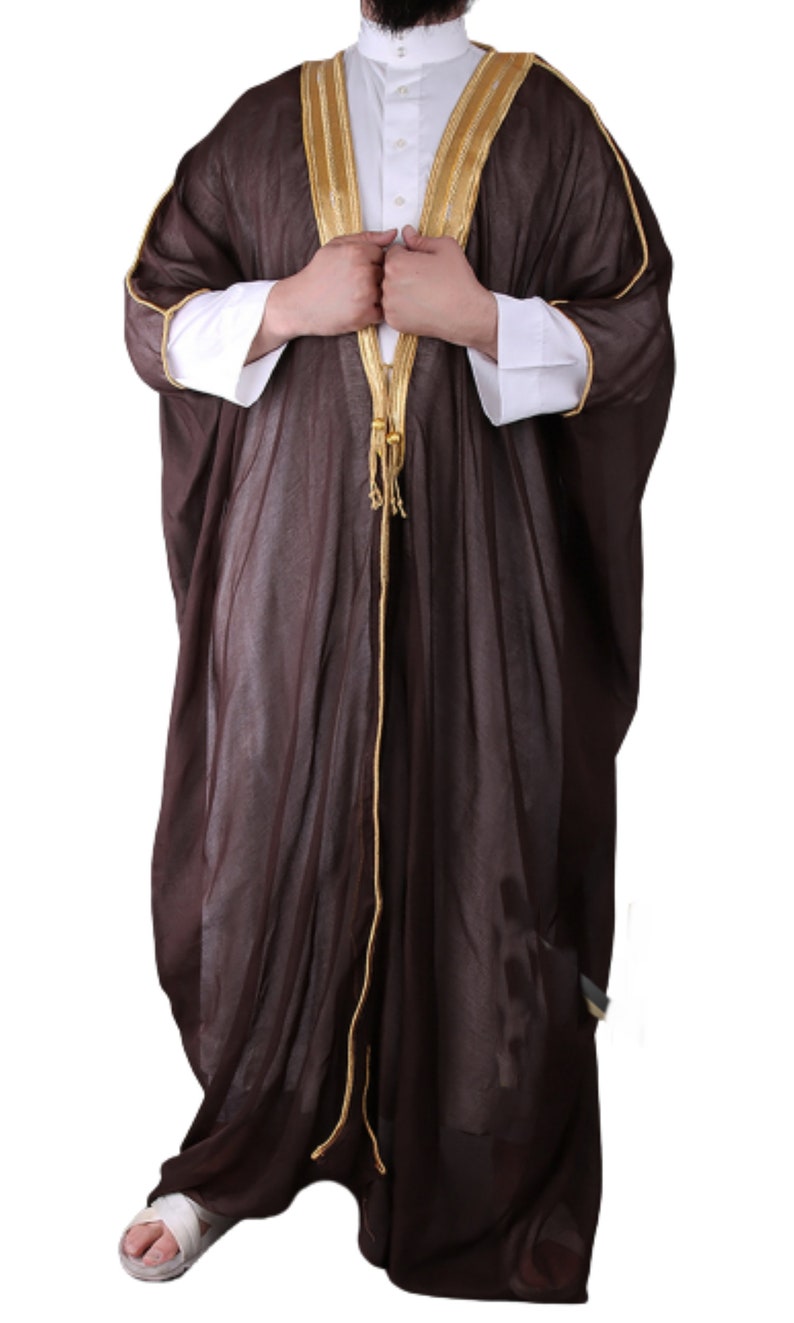 Mens bisht Islamic Arab Dress Sheikh Imam Kaftan Cloak Bisht Abaya Eid Robe color premium quality Free Shipping Dark Brown