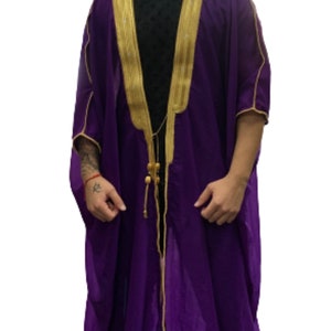 Men's Bisht Cloak Arab Dress Thobe Robe Eid Kaftan Jacket Wedding free shipping Purple