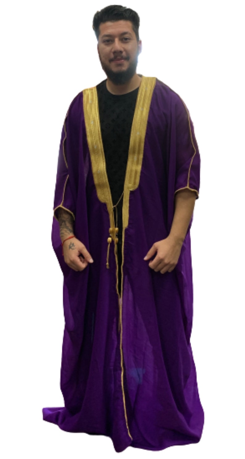 Men's Bisht Cloak Arab Dress Thobe Robe Eid Kaftan Jacket Wedding free shipping Purple