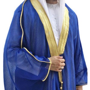 Men's Bisht Cloak Arab Dress Thobe Robe Eid Kaftan Jacket Wedding free shipping Blue