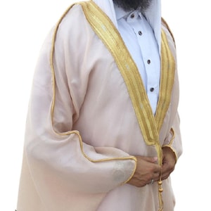 Men's Bisht Cloak Arab Dress Thobe Robe Eid Kaftan Jacket Wedding free shipping image 6