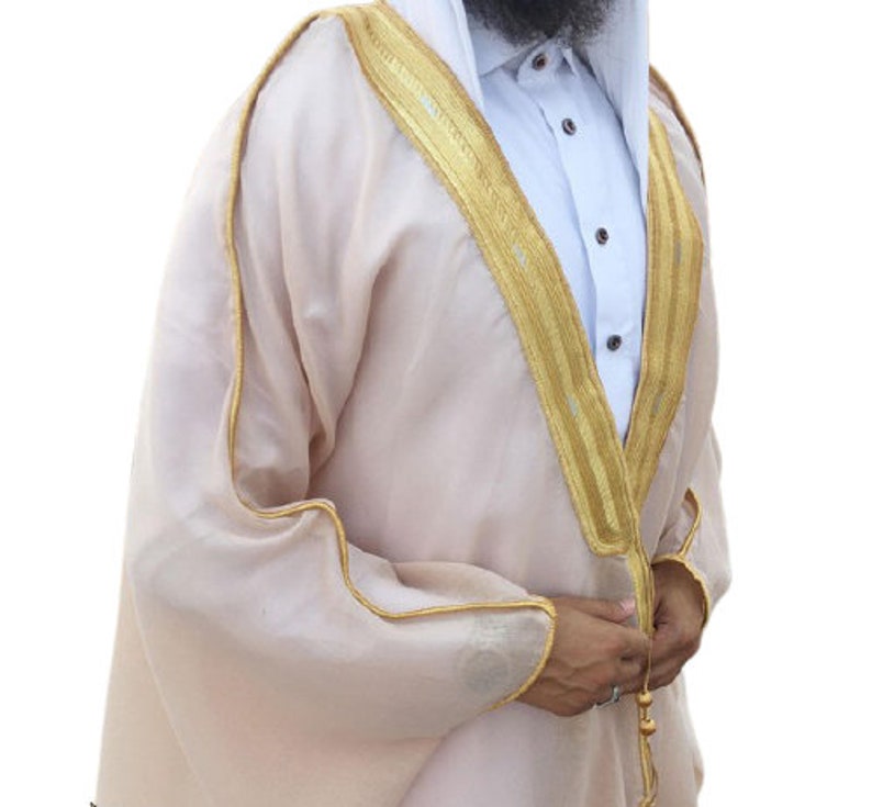 Men's Bisht Cloak Arab Dress Thobe Robe Eid Kaftan Jacket Wedding free shipping image 6