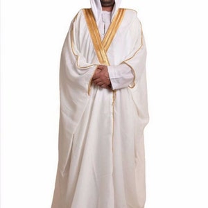 Arabic Mens cloak bisht Cloak Arab Dress Thoub SAUDI Men's Traditional Rob EID white scarves black cord ugal 3 pieces sets Only image 4