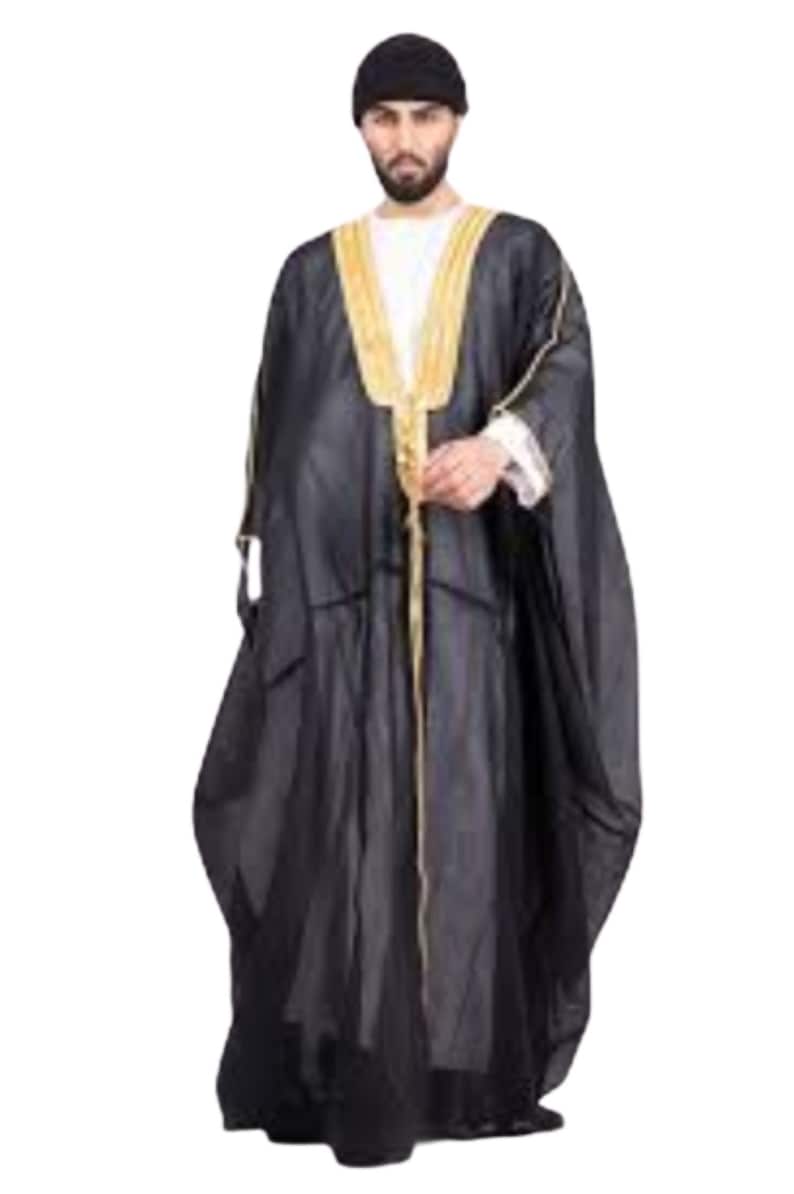 Men's Bisht Cloak Arab Dress Thobe Robe Eid Kaftan Jacket Wedding free shipping Black