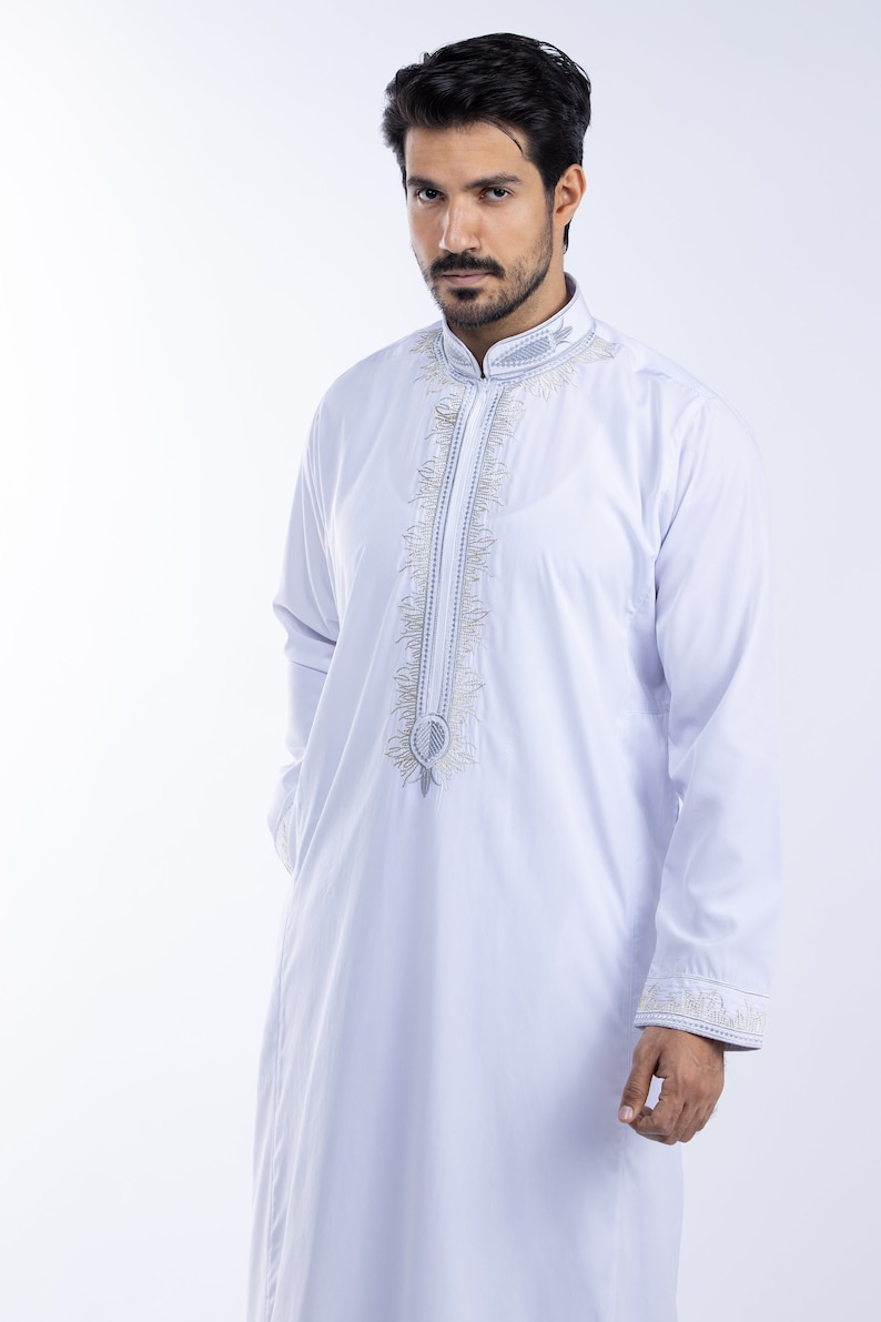 Embroidered Men Arab thoub Dishdash Long Sleeve Thobe Islamic Robe Kaftan Abaya Dress Only 104 image 6