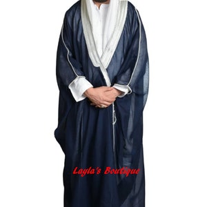 Mens bisht Islamic Arab Dress Sheikh Imam Kaftan Cloak Bisht Abaya Eid Robe color premium quality Free Shipping Navy Blue