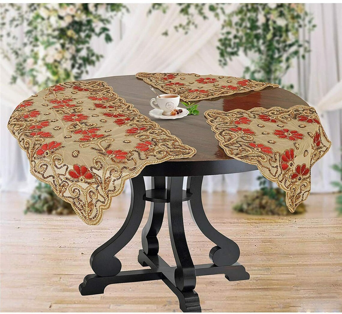 Beaded Tablecloth India Handcrafted Elegant Designer Table Etsy