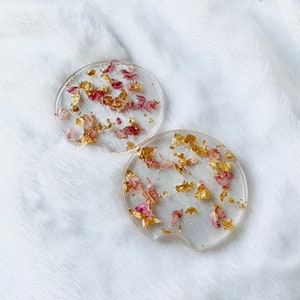 Floral and Gold Flake Car Coaster Set, Trendy Gifts for Her