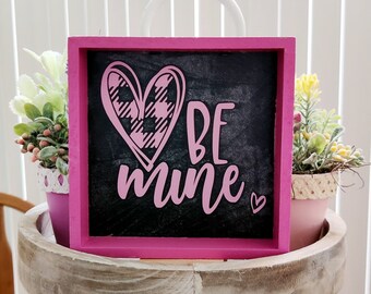 Wood Sign, Pink and Black Heart Valentines Sign, Farmhouse Design, Tiered Tray Sign, Valentines Day Decor, Valentines Day Decoration