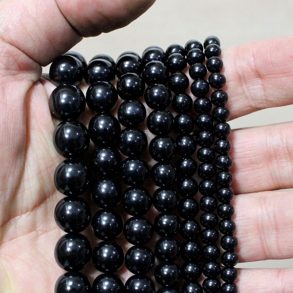 Jet Stone Black Gemstone Naturel Lisse Authentique Anti Radiation High Carbon Grade AAA Sequence Ball Round Oval Flat 5 6 7 8 9 10 11 mm Perles