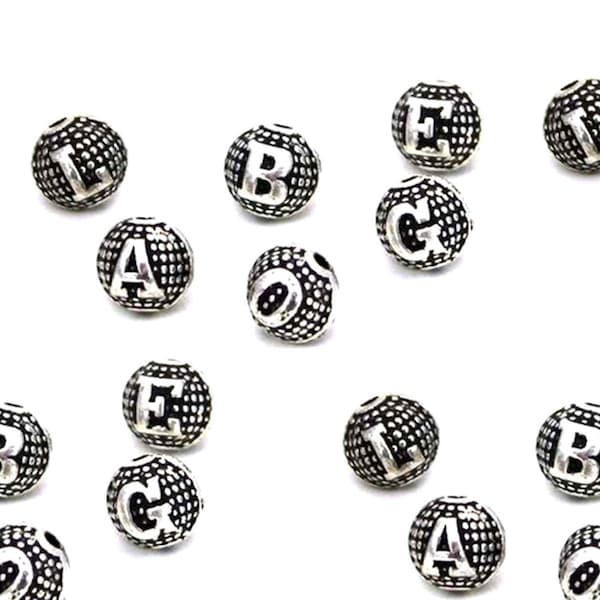 Alphabet Letter Metal Beads, Name Bracelet Beads, Round Metal Beads, Ball Letter Beads, Sphere Letter Beads, Name Beads, Name Initial 8 mm