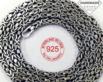 925er Silber 3 mm Byzantinischer Armband-Halsketten-Fußkettchen Königsarmband Massiv Silber Wikinger-Kettenarmband Geschenk für Herren Damen
